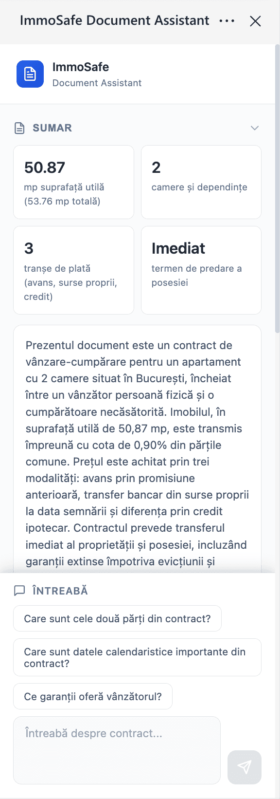 ImmoSafe Document Assistant panel