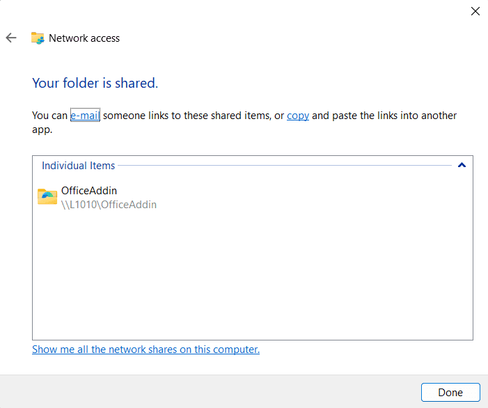 Folder shared confirmation