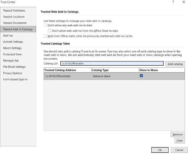 Trusted Add-in Catalogs