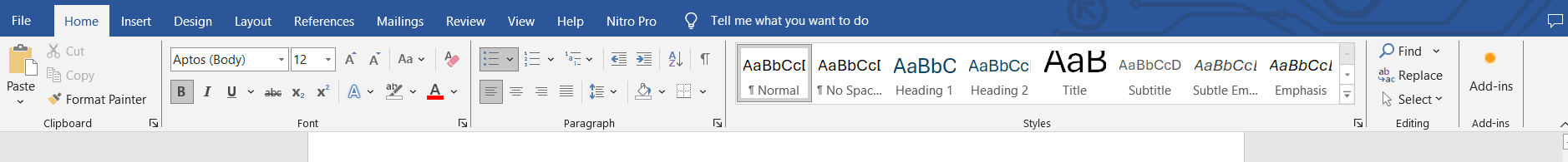 Word ribbon - Add-ins button